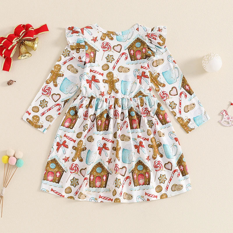 Lioraitiin Kids Girl A-Line Christmas Dress for Toddlers