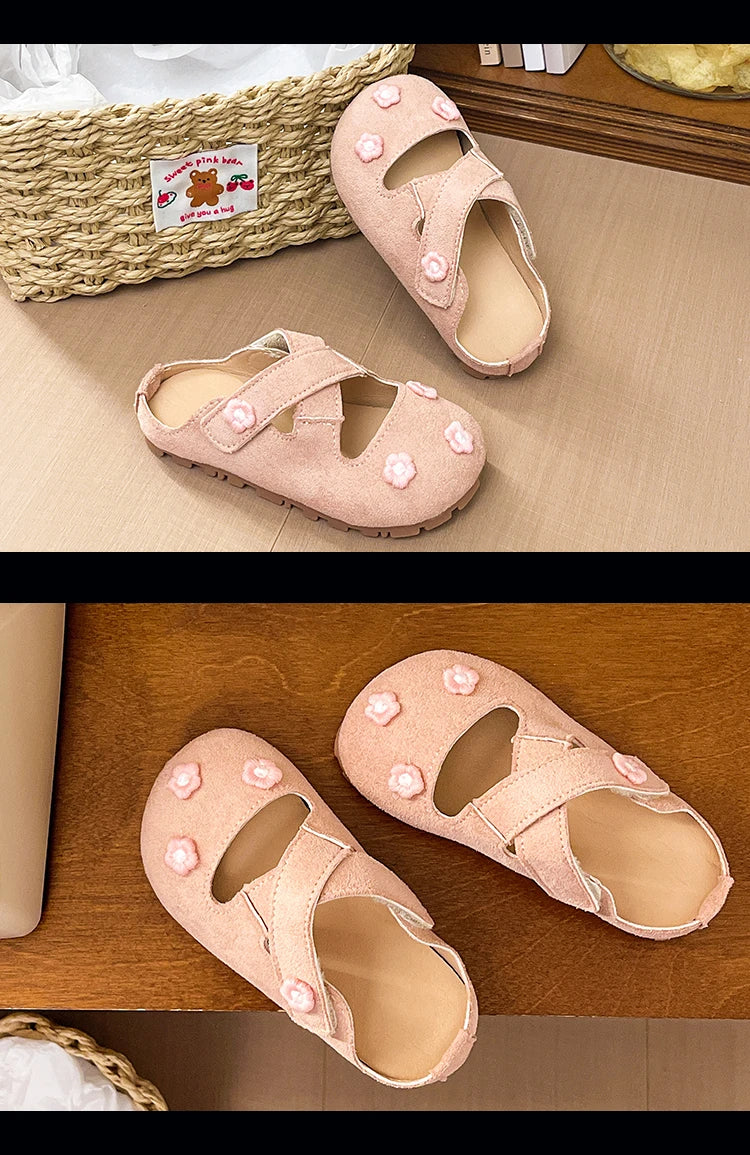 Girls Outdoor Shoes with Sweet Flowers Kids Princess Shoes