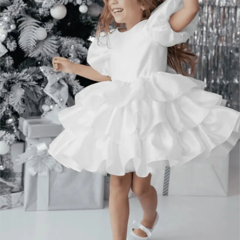 Fashion Baby Girl Princess Layered Dress Puff Sleeve Infant Toddler Teen