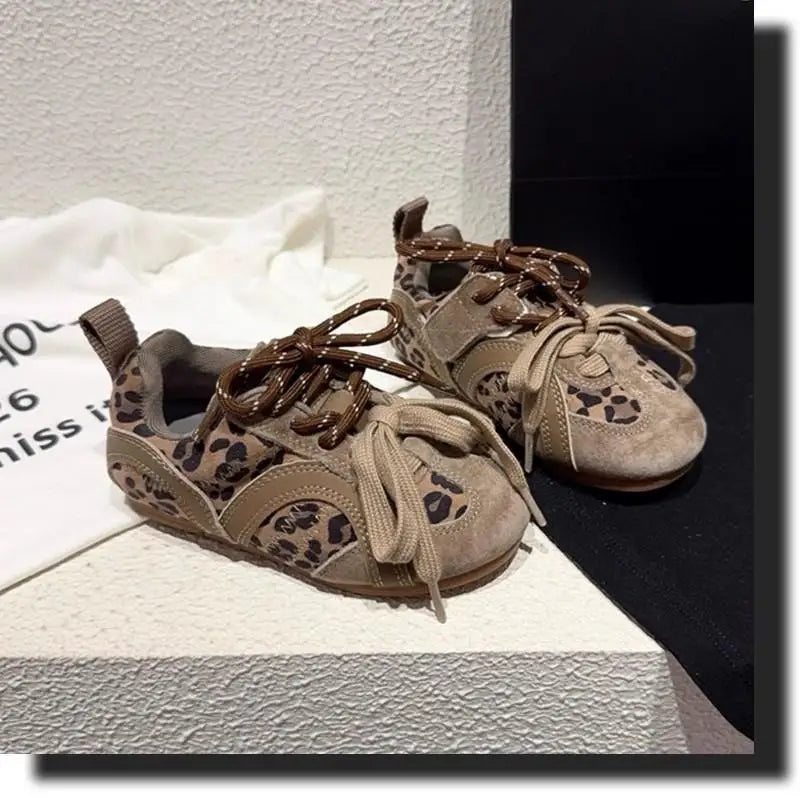 Girl Sneakers Spring Autumn Soft Sole Leopard Print Running Shoes