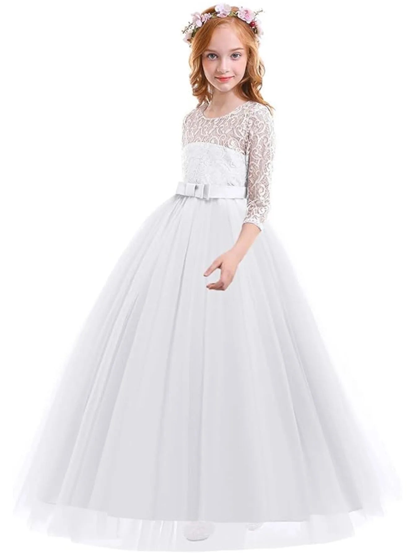 girls pageant White dresses Teenage Birthday Party Kids Bridesmaid Dress