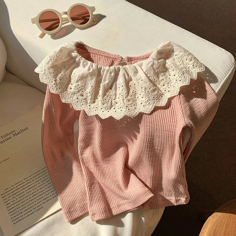 Korean Kids Ruffled Edge Knitwear Tops