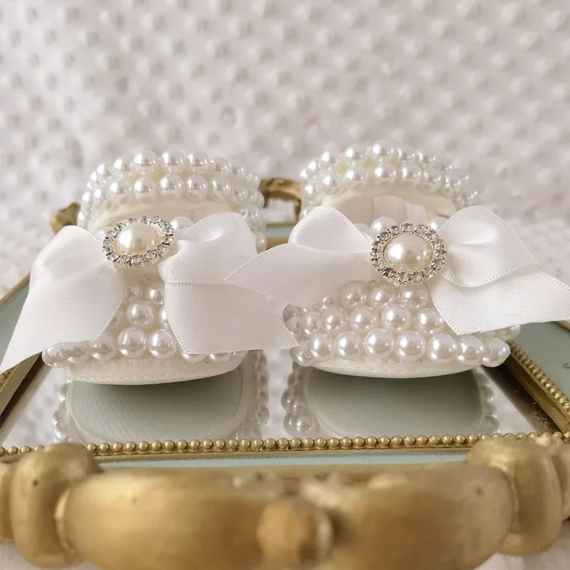 Dollbling Baby Shoes Baby Girl Shoes Wedding Party Photography First Walker Sewing Pearls
