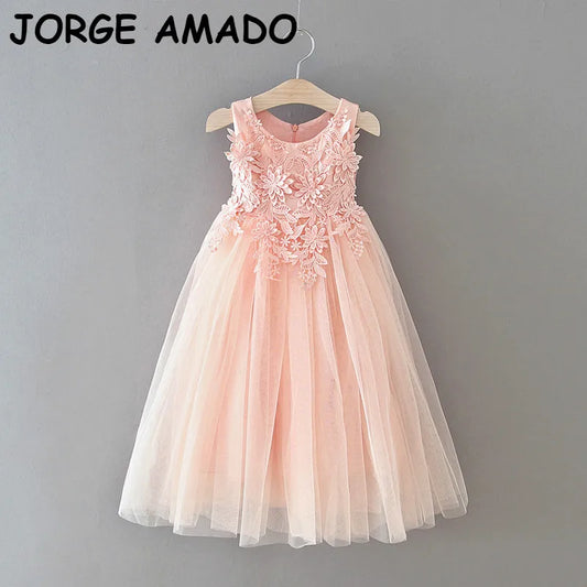 Flower Girl Dresses Lace Ankle Length Sleeveless Princess Dresses for Parties