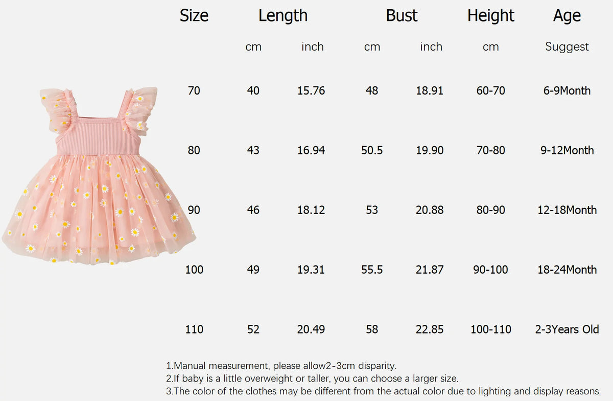 Baby Girl Dress Fashion Daisy Print Mesh Princess Dress Soft Comfortable Baby Outing Dress