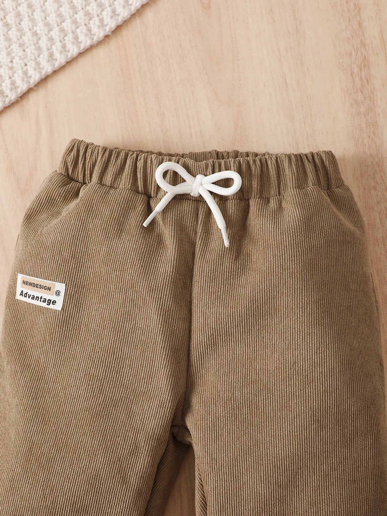 Izan Kid's Casual Corduroy Pants Label Patched Elastic Waist