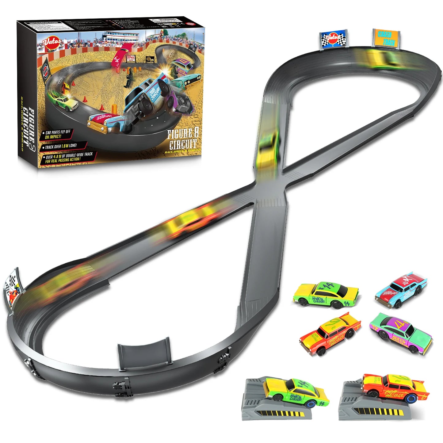 VATOS CRASH RACERS Track Speed Collision Racing Car Set Rechargeable Cars