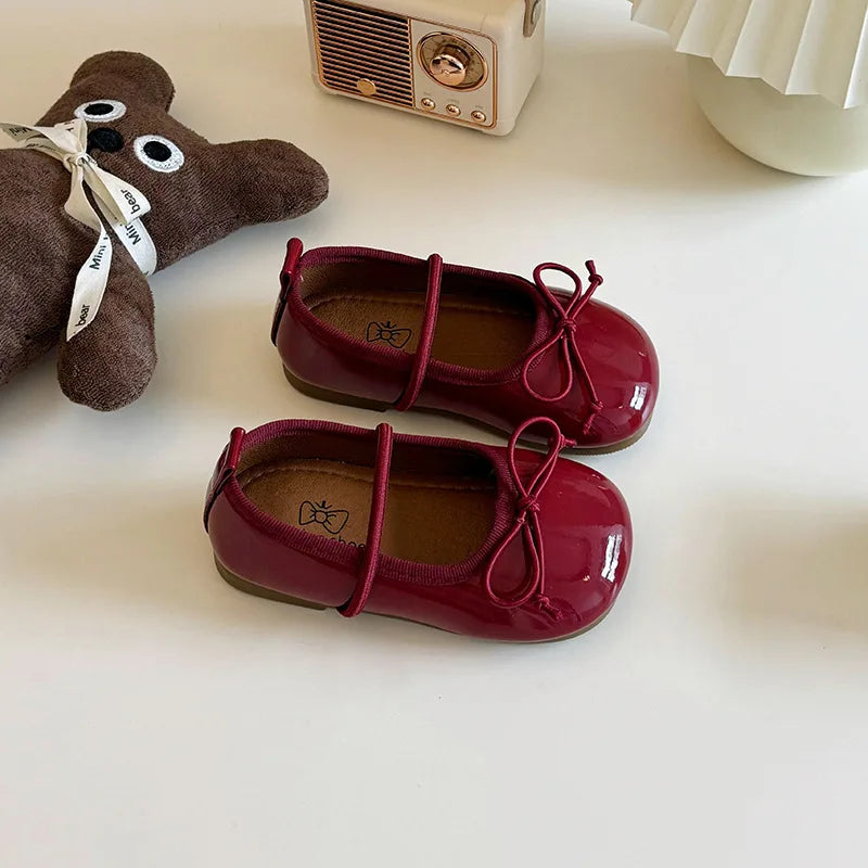 Girl Korean Version Mary Jane Slip-on Small Shoes 2024 Spring and Autumn New Soft Sole Bow Small Shoes