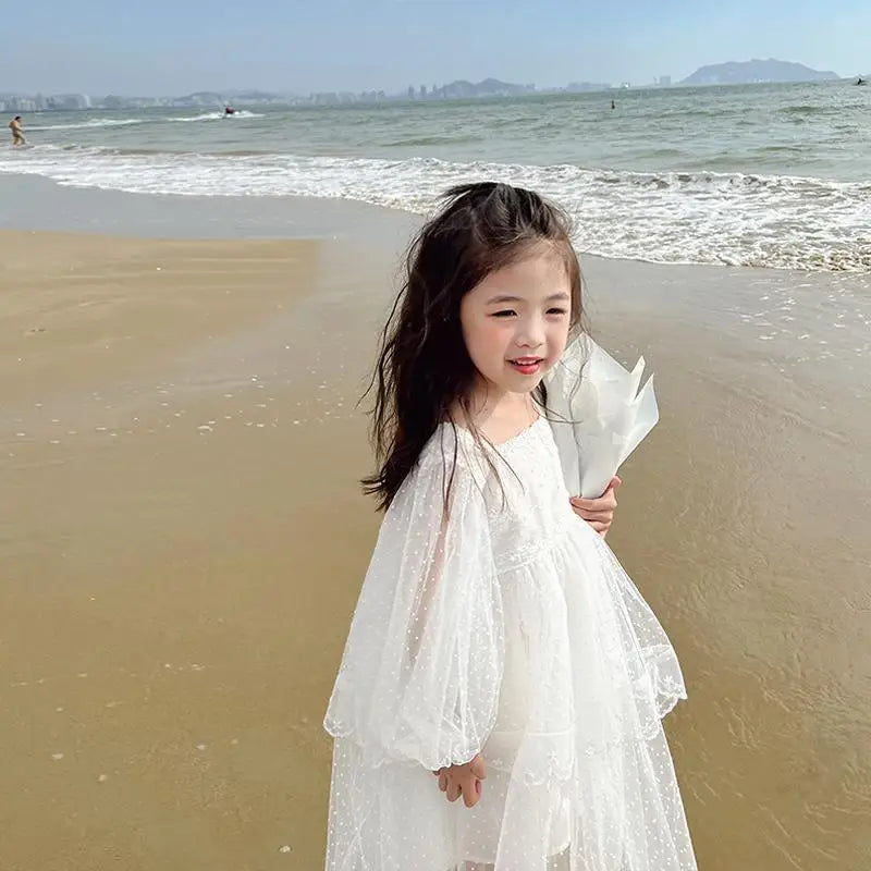 2 3 4 5 6 7 8 Years Girls Dress Summer White Dress  Flowers Embroidery Elegant