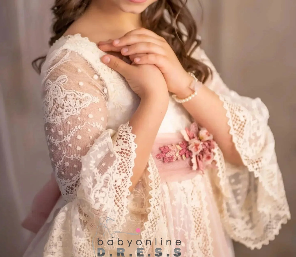 BABYONLINE Customized Comunión Dress Puff Sleeve Lace Embroidery Vestidos De Niñas