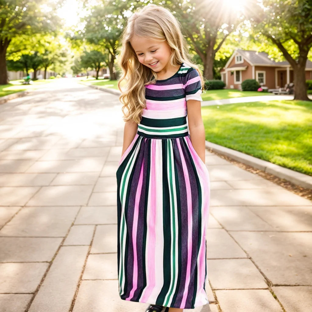 Baby Girl Striped Print Long Dress Toddler Girls Bohemian Flower Dress