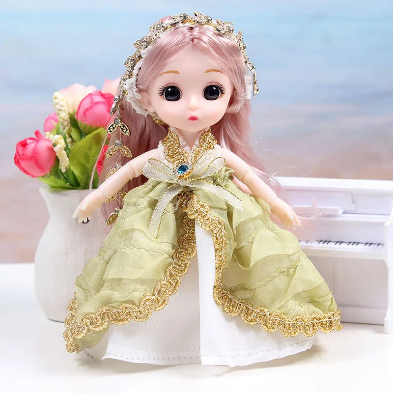 17CM Movable Joint Doll Girl Dress Up Dollhouse Makeup DIY Toys Cute Safety Baby 3D Doll Babies Toddler Princess Beautiful Gift