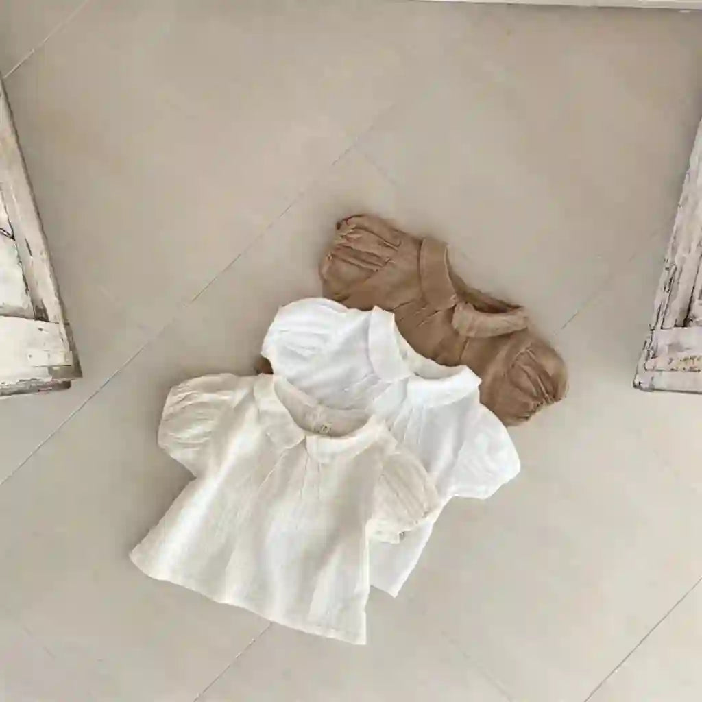 Marta Solid Puff Sleeve Cotton Short Sleeve Top