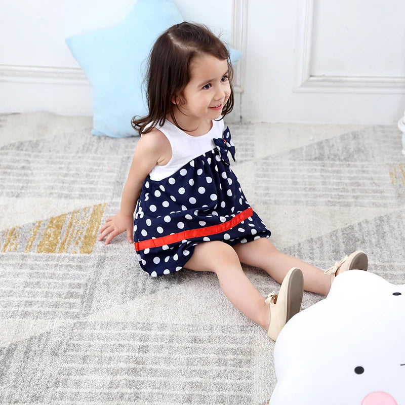 baby girl dress cute bows summer sleeveless little dress cool  blue white dots dress