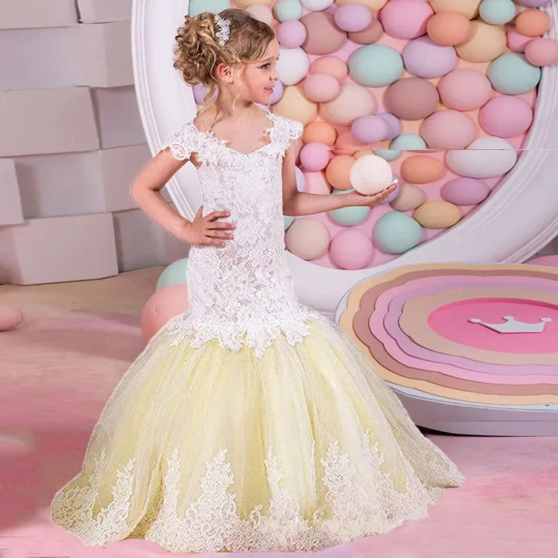 Baby Flower Girl Dress Kids Lace Long Evening Children Dresses for Wedding