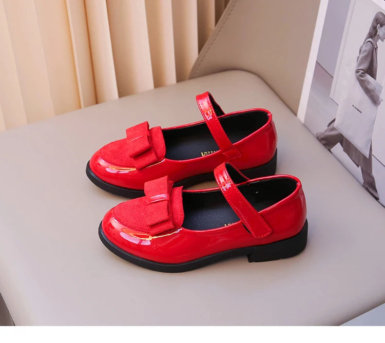 Girl's Leather Shoes Princess Dress Shoes for Kids Big Girls Casual Student Flats 2025 Spring/Autumn New Style Sweet with Bowtie