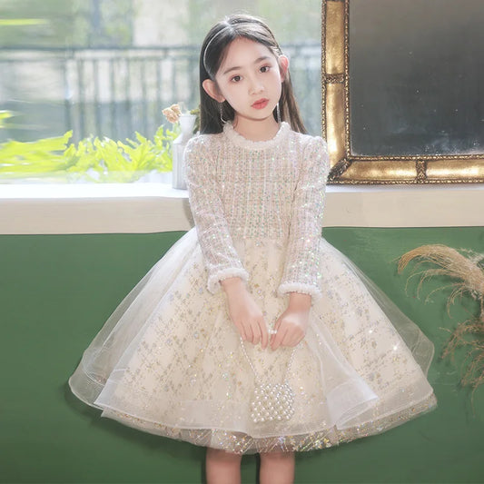 Girl's Dress Entry Lux Elegant Princess Dress Host Piano Playing Flower