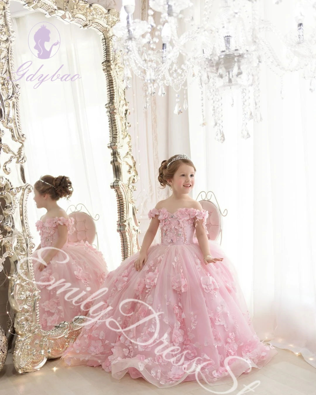 Customized Sky Blue Flower Girl Dress For Wedding Tulle Applqique Luxury Puffy Princess Kids Birthday First Communion Ball Gown