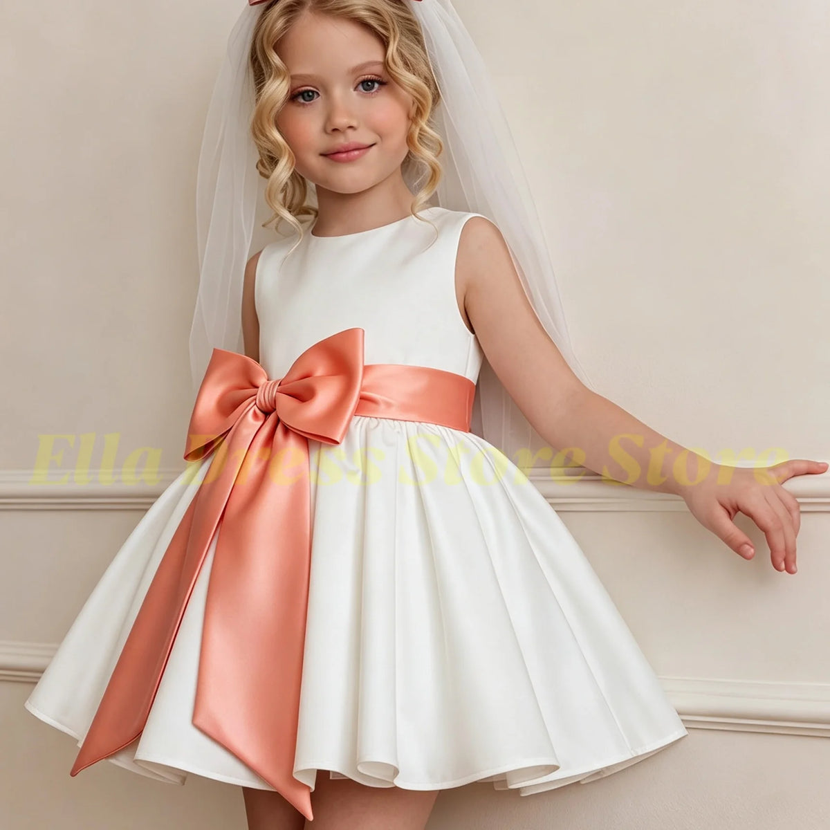 Wholesale Baby Flower Girl Dress with Bows Children Birthday Tribute Silk Satin Formal Vestidos Black Pink Kids Sleeveless Dress