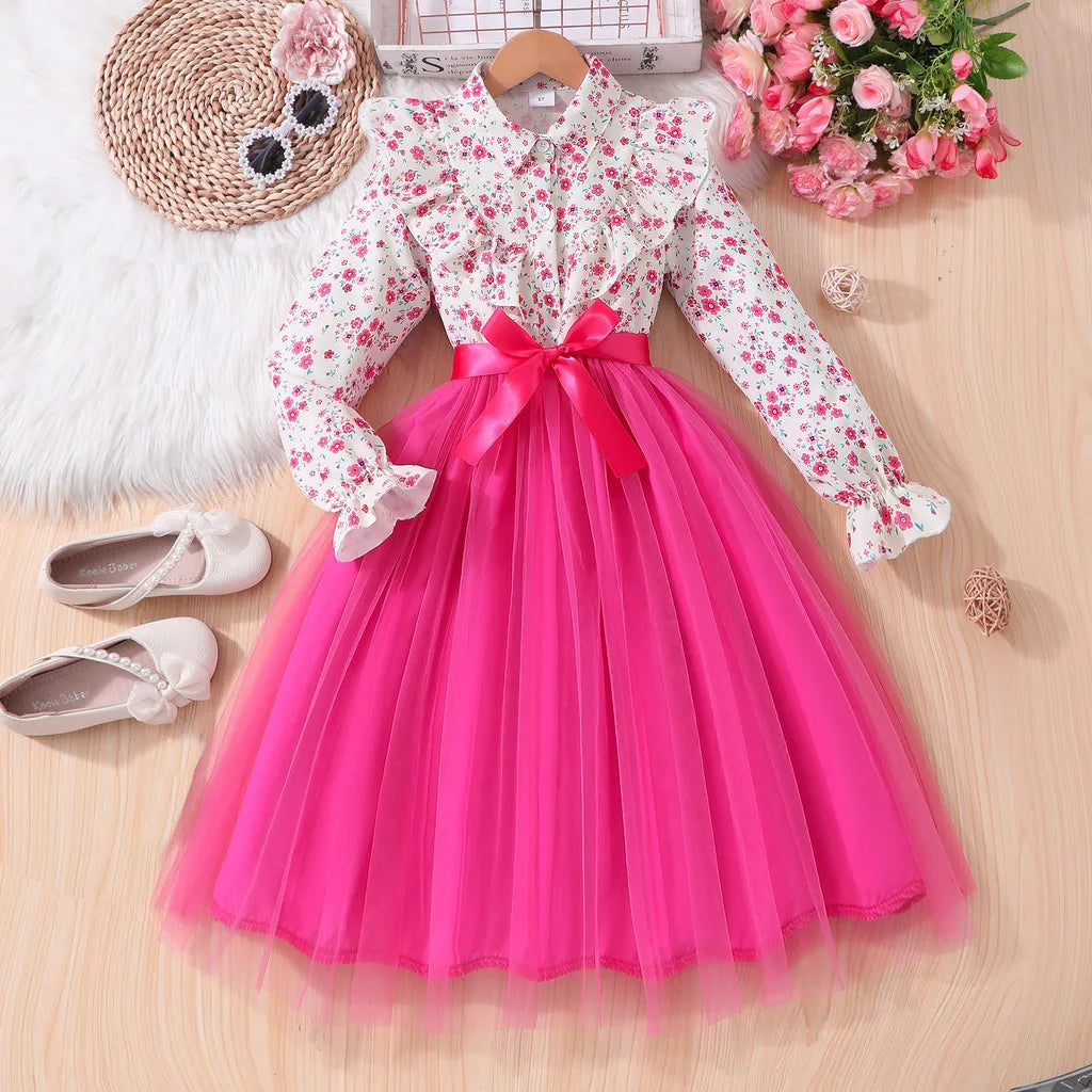Kids Girls Dress Summer Long Sleeve Floral Gauze