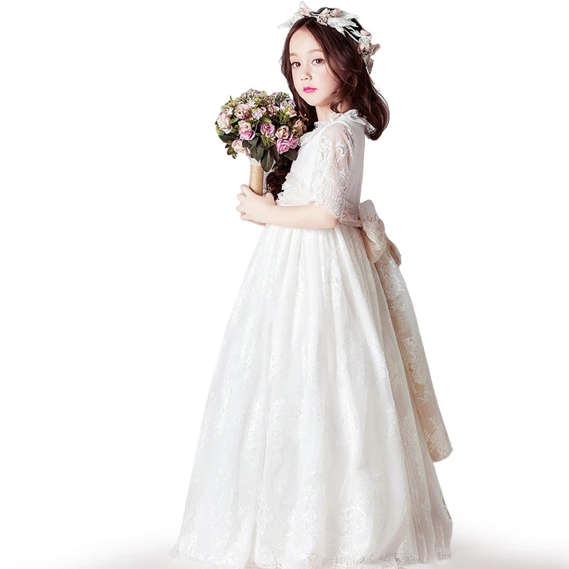 Flower Girls White Dresses for Wedding Party Elegant Kids Ceremony
