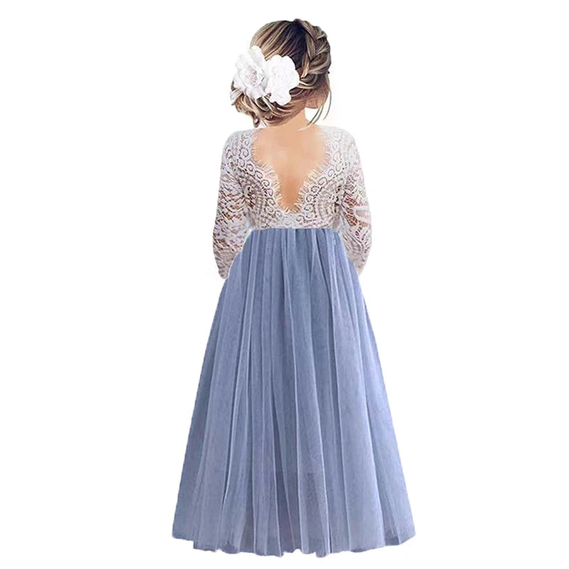 Princess Party Lace Flower Girl Dress Baby Kids Summer Wedding Birthday Dress