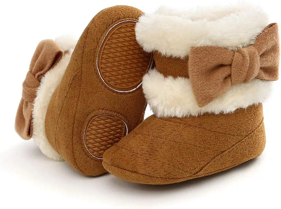 1Pair Baby Boots, Baby Girl Cute Bowknot Snow Boots, Soft Sole, Non-slip, Warm, Winter Padded Newborn Baby Walking Shoes