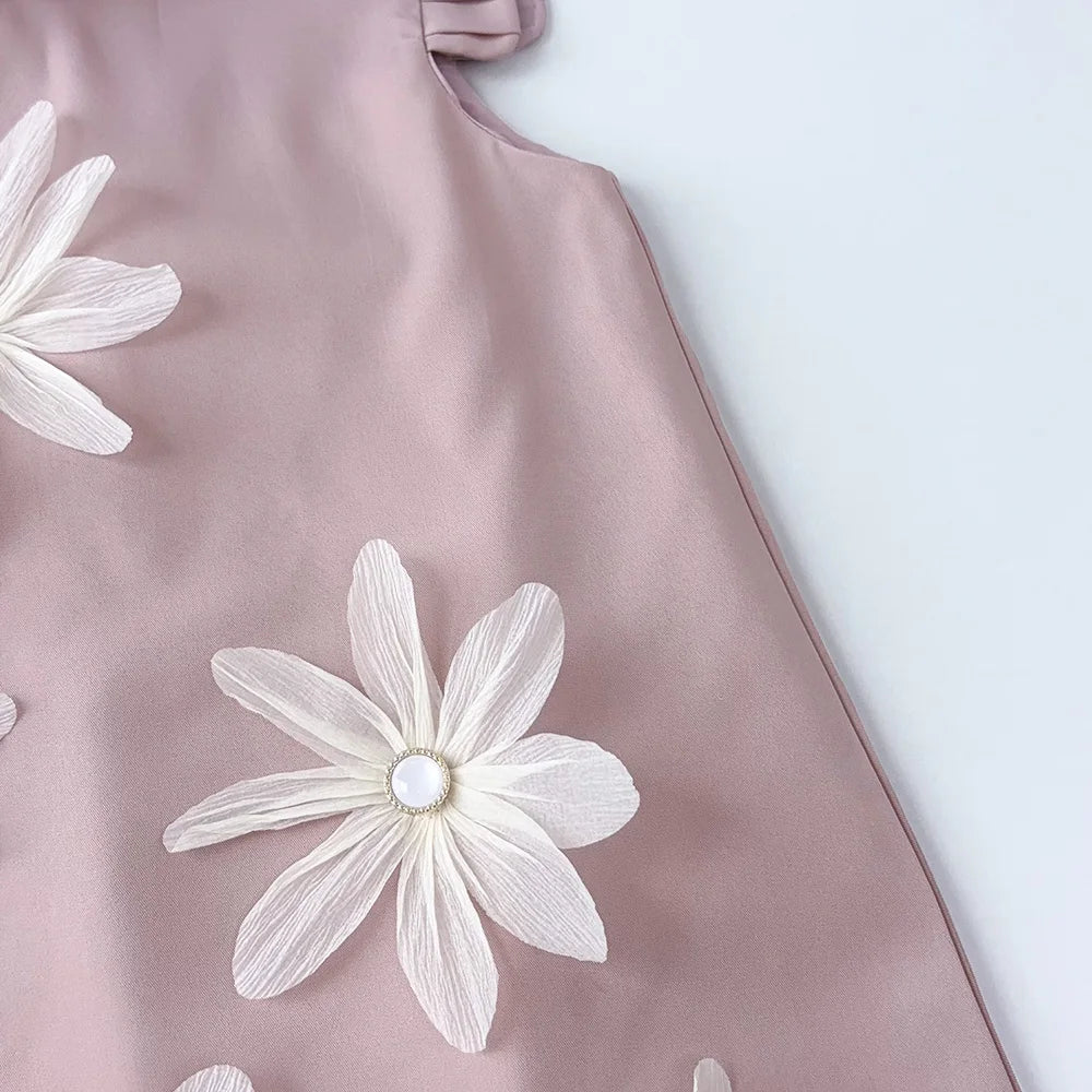 Kids Dresses for Girls 3D White Flower Princess Dress Girls' Pink Clothes Summer New Casual Vest Dress Flower Girl Dresses