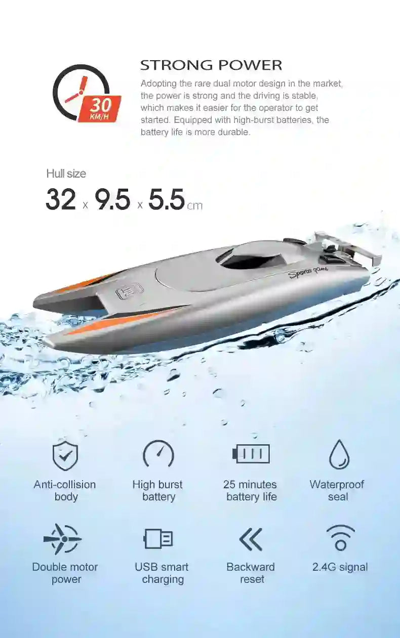 30KM/H RC Boat - Dual Motor Waterproof with Remote Control