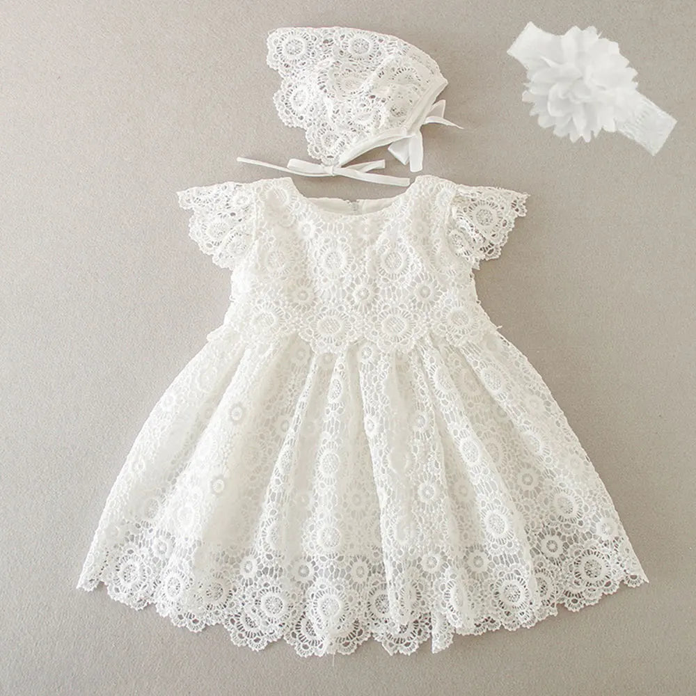 Newborn Baby Girl Baptism Dresses Party Wedding Girls Lace Flower Princess Dresses Infant Toddler 1 Year Birthday Clothes 3-24M