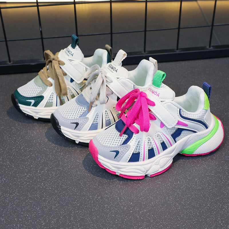 Girl's Color Block Mesh Breathable Chunky Shoes Comfy  Sneakers