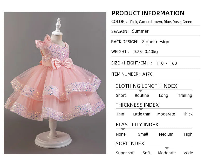 New Girl Dress Sequin Dresses Exquisite Simple Summer Skirt Fashion Evening Dress One Year Old Banquet Retro Princess Dress 2025