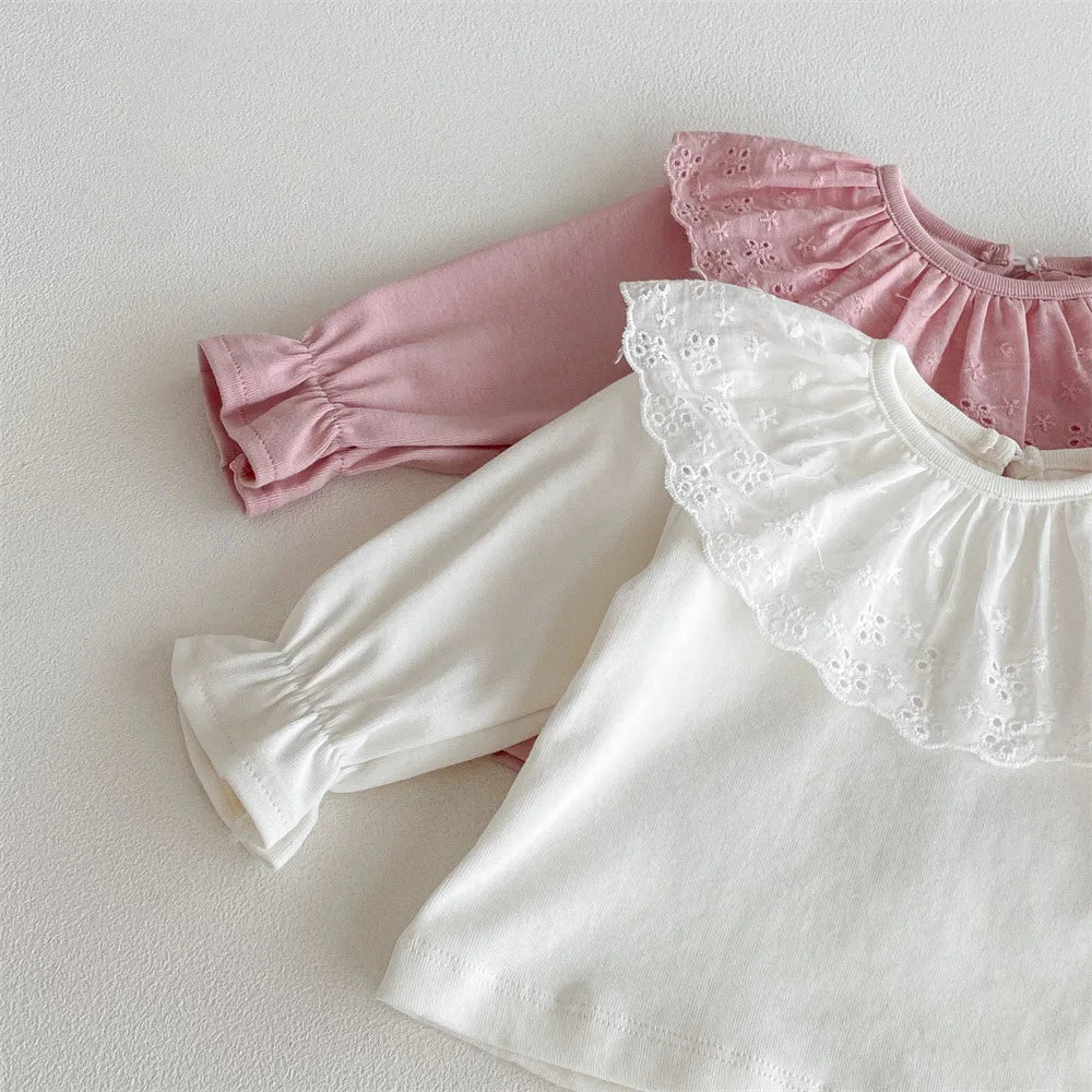 Trina Ruffles Lace Shirt Long Sleeve Tops