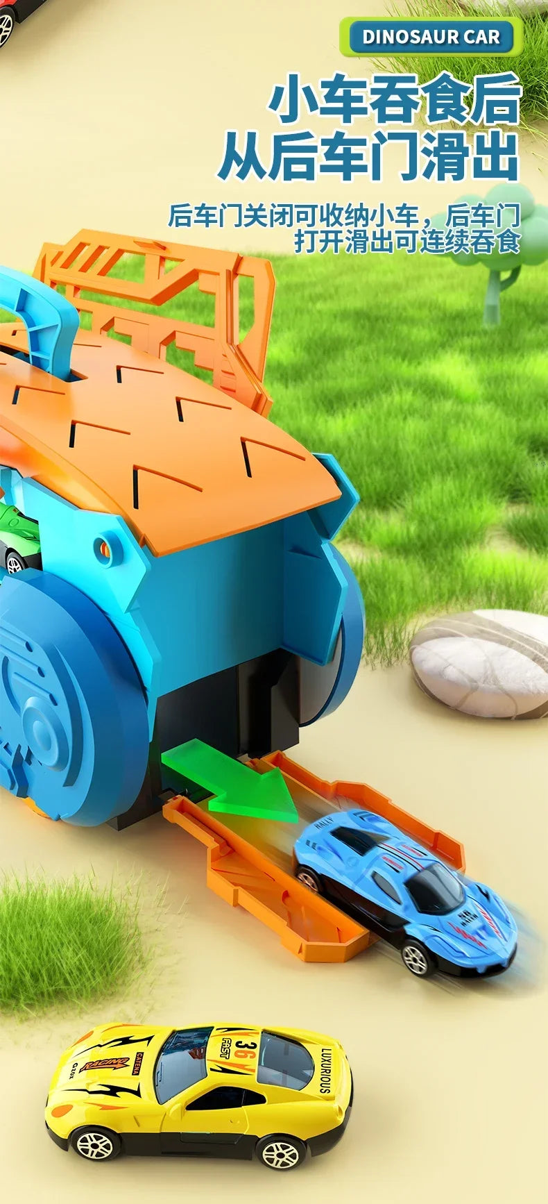 Dinosaur Toys for Kids Boys Ages 3-5, Car Track Set Dinosaur Transport Truck with Diecast Cars