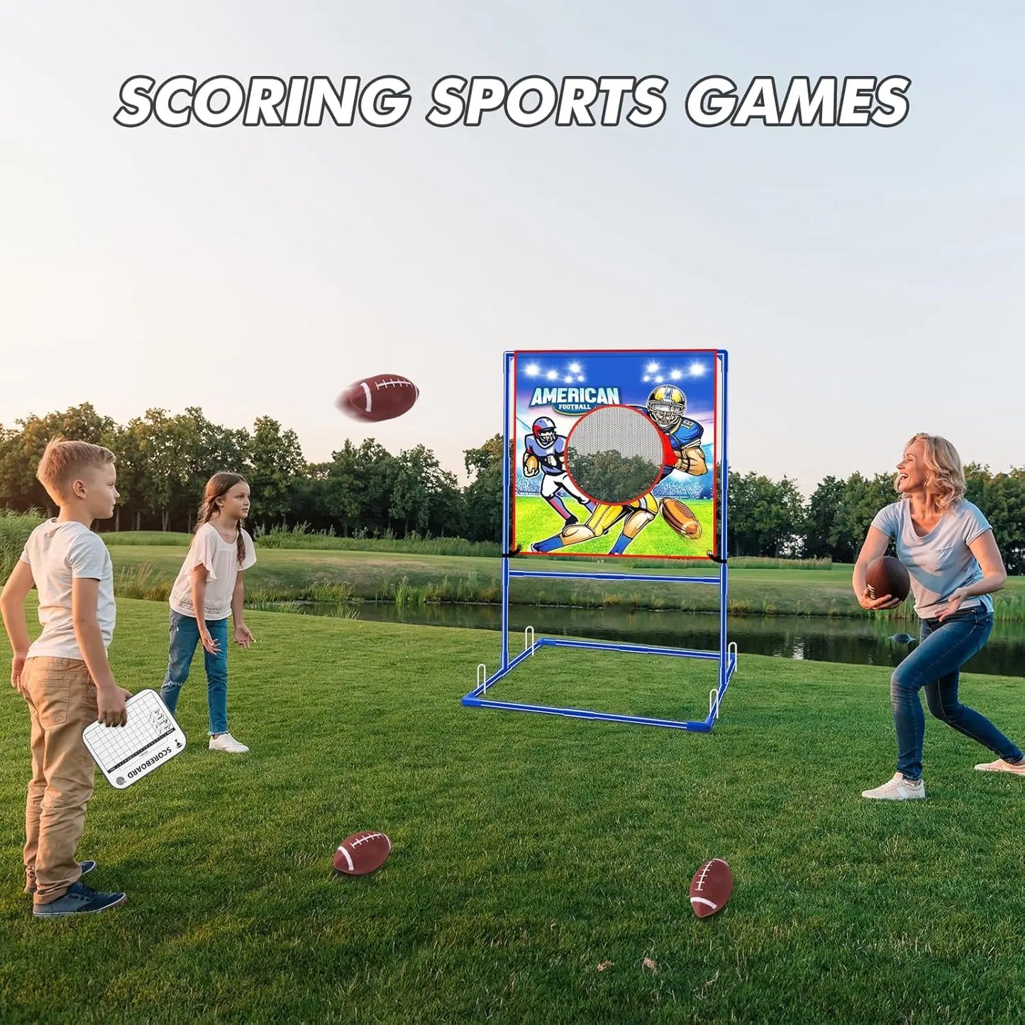 VATOS Rugby US Football Toss Target Games with 4 Inflatable Footballs