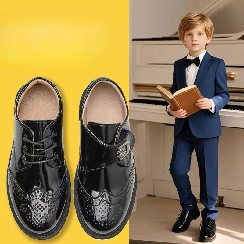 Boys Leather School Shoes British Style Black Soft Sole Kids Formal Casual Performance Footwear Big Kids New Autumn Spring