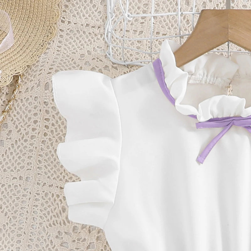 Emma Kids Dress for Girls with Pleated Skirt and Bow Tie
