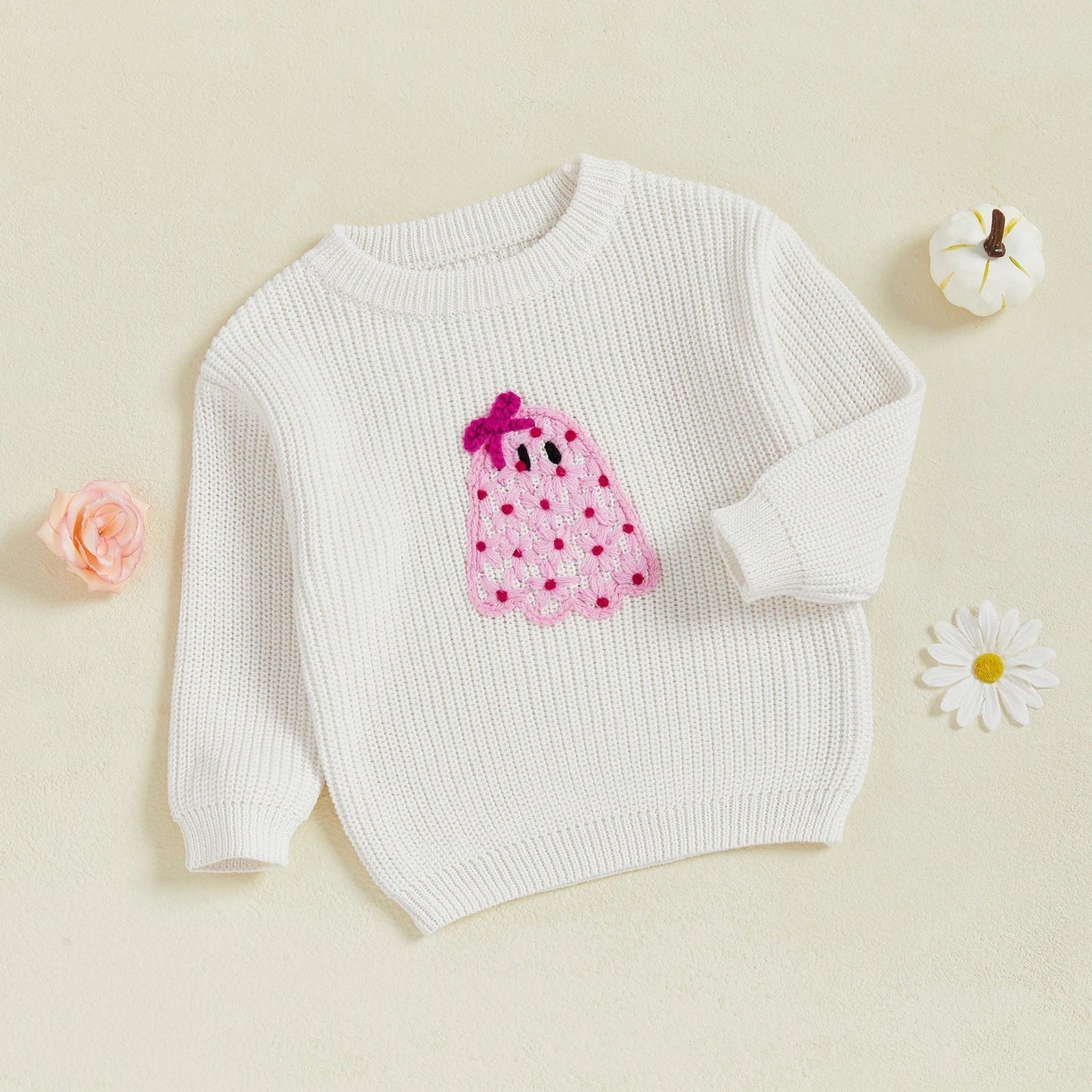 Kimberly Girl Halloween Sweater Long Sleeve Round Neck Ghost