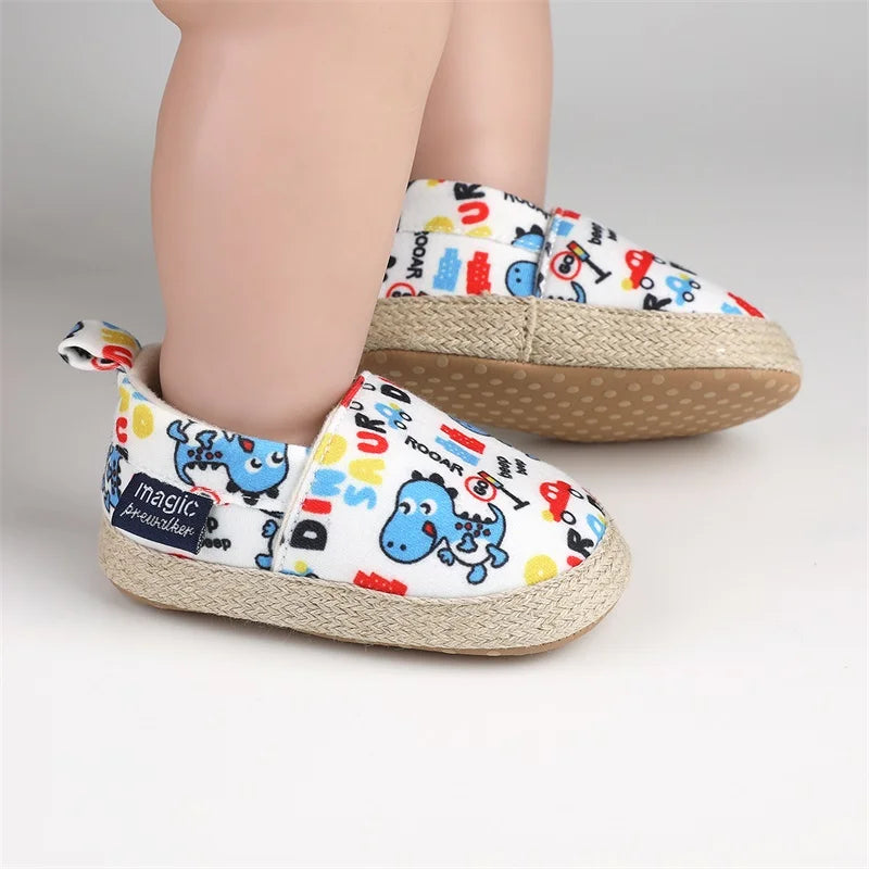 Baby Boy Girl Shoes Dinosaur Print Closed Toe Walking Shoes