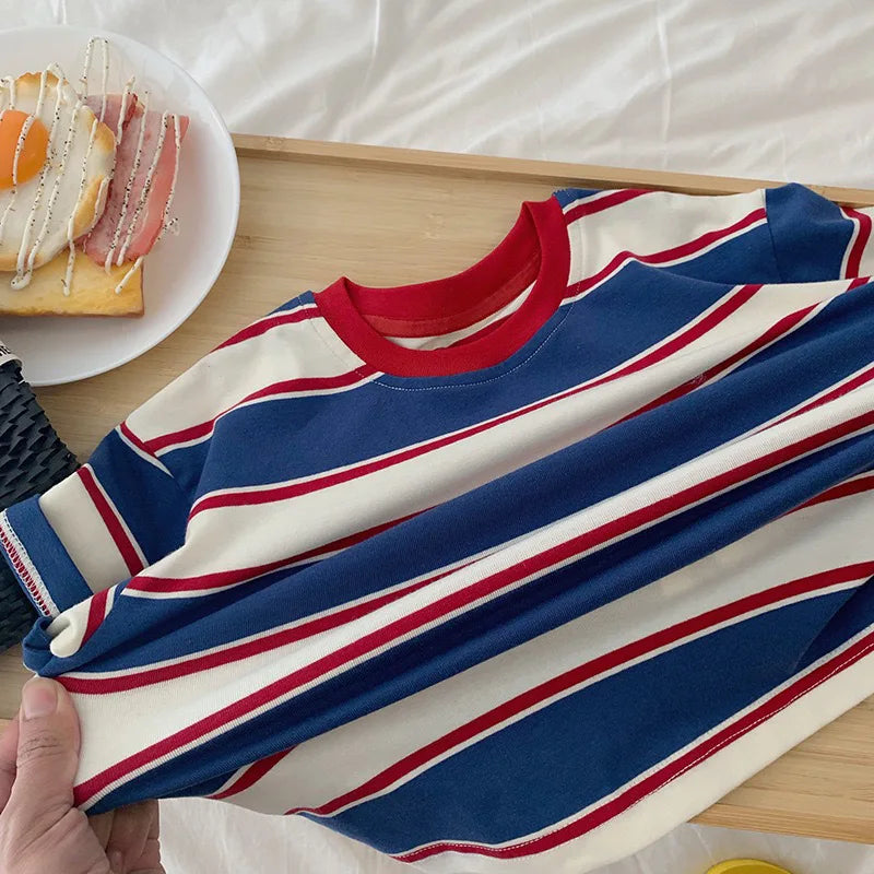 Luke Stripe Cotton Long Sleeves Tees - GuGuTon baby store - Baby Fashion - Toddlers Outfits - Babies Outfits - Toddler Clothes - Kids Clothing - Newborn Clothes - Newborn Wear - Kids Wear - Trending Clothes - Trending Outfits - Fall Fashion - Winter Fashion - Girls Clothes - Boys Clothes - Babies Wear - Kids Accessories - KidsWear - Summer Clothes - Summer Fashion - Summer Trend - Falls Sweaters - Tops - Bottom - Jeans - Blouse - Dresses - Newborn Dresses - Toys