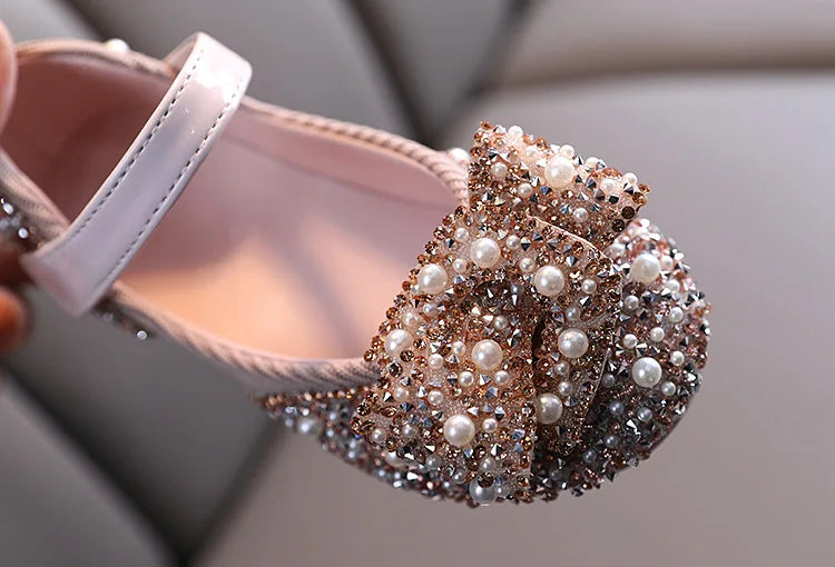New Childrens Shoes Pearl Rhinestones Shining Kids Princess Shoe Baby Girls Shoe