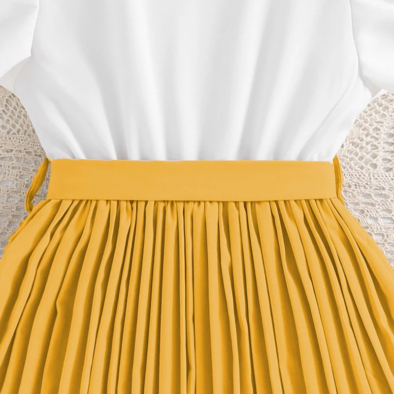 Emma Kids Dress for Girls with Pleated Skirt and Bow Tie