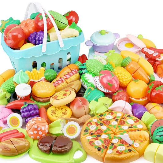 Kitchen Play House Toy Set Simulation Basket Fruit Vegetable Food Cutting Game