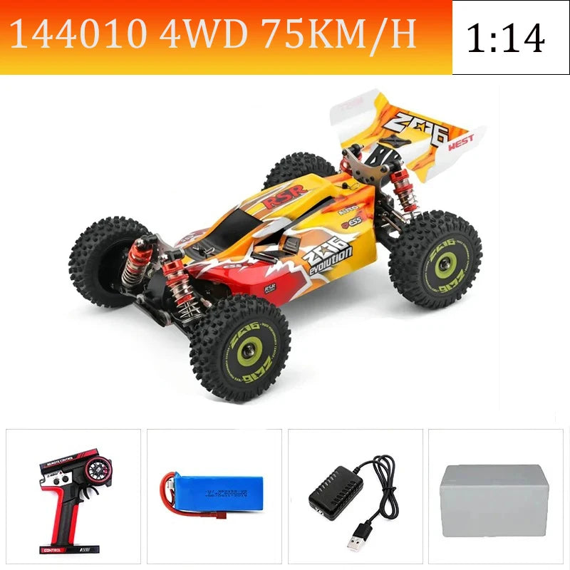 WLtoys144010 4WD Model with A Top Speed of 75 Km/h 1:14 Scale, High-speed Remote-controlled Off-road Drifting Racing Car for Boy