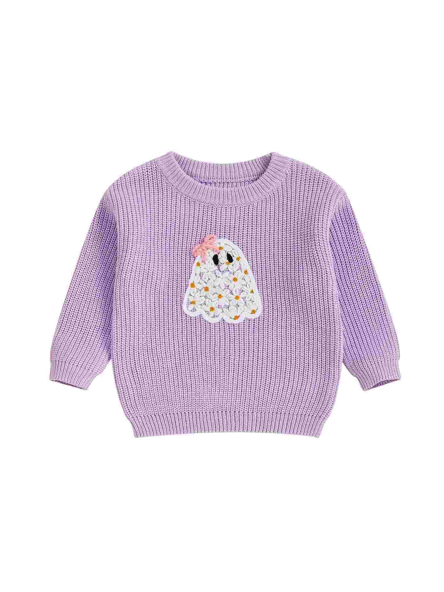 Kimberly Girl Halloween Sweater Long Sleeve Round Neck Ghost