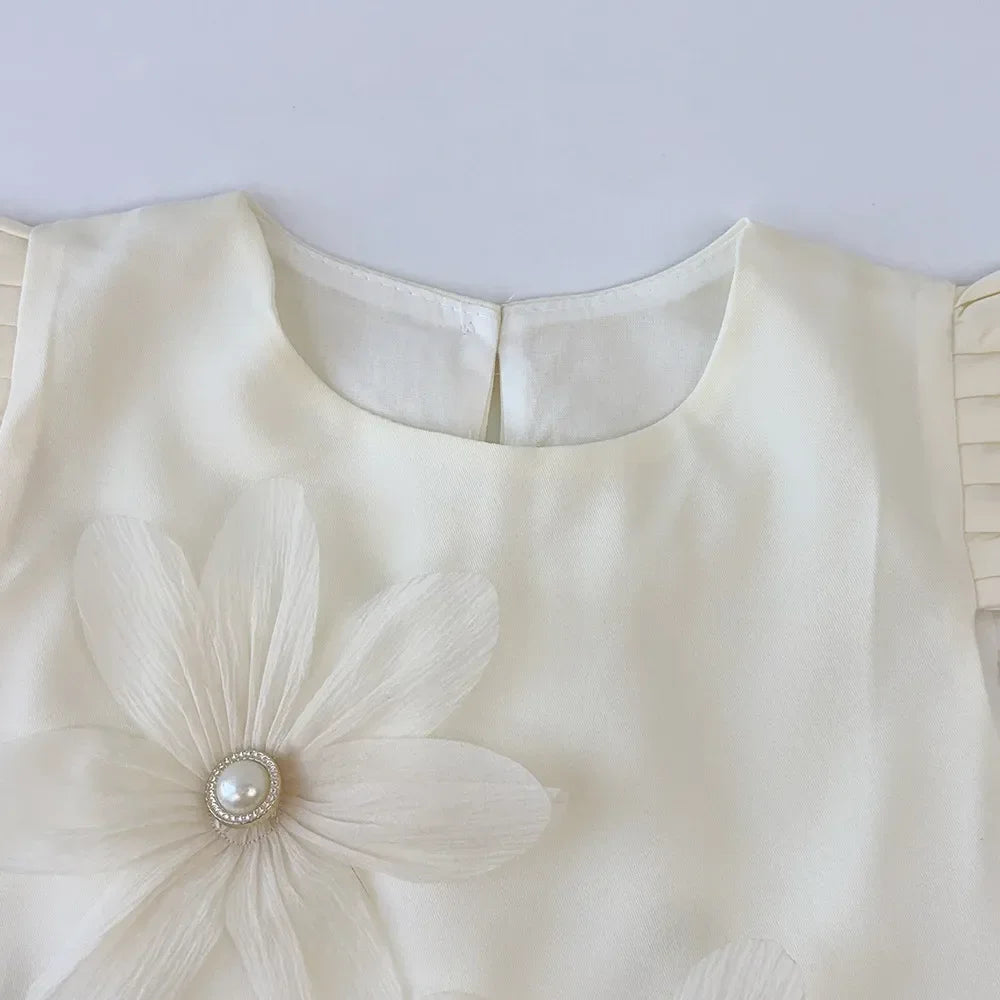 Kids Dresses for Girls 3D White Flower Princess Dress Girls' Pink Clothes Summer New Casual Vest Dress Flower Girl Dresses
