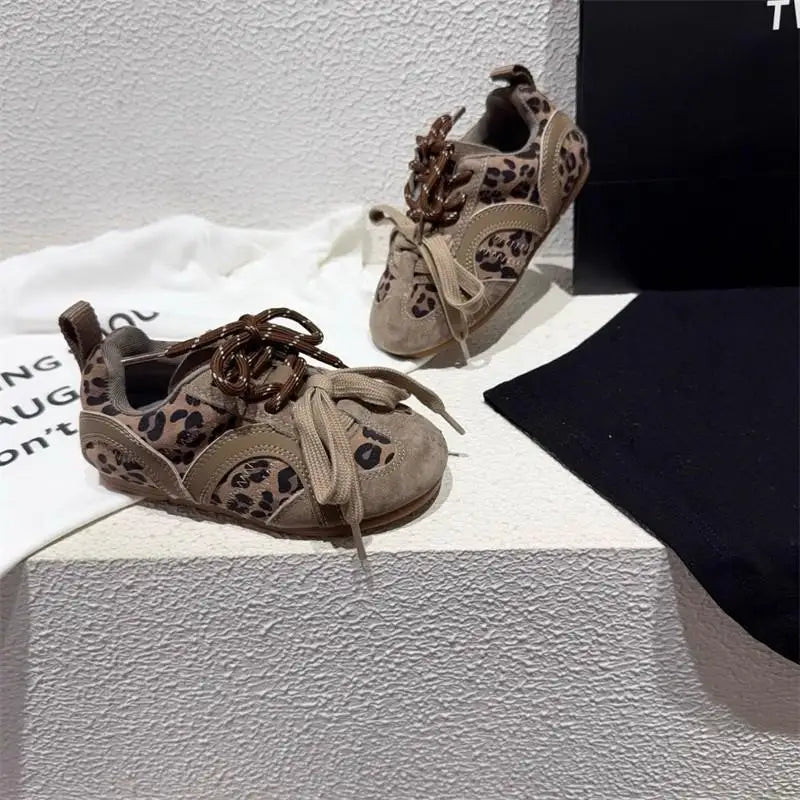Girl Sneakers Spring Autumn Soft Sole Leopard Print Running Shoes