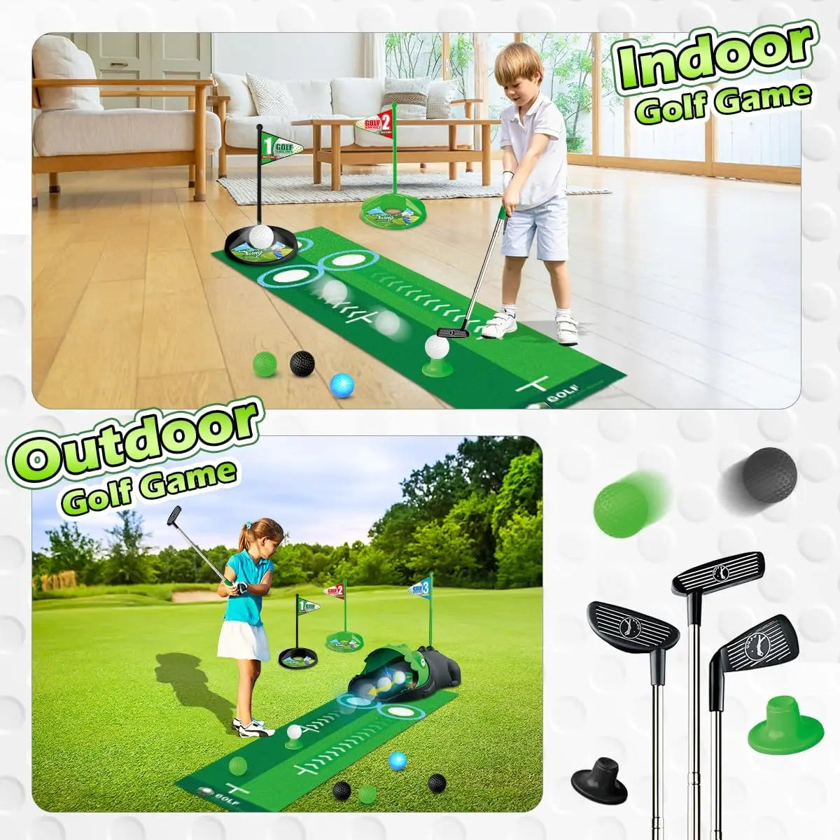Kids Toy Golf Set Auto Returner Night Light Golf Balls Mat Toddler Mini Golf Game