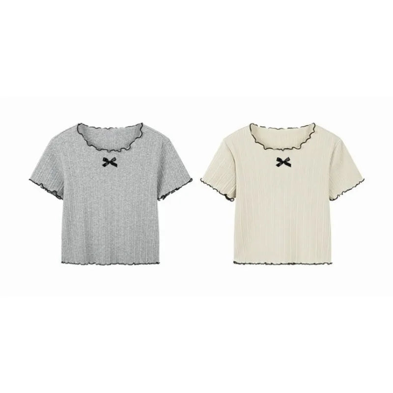 Girls Ruched Top - Rachel Lace-Trimmed Short Sleeve