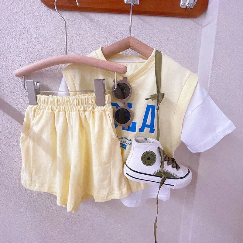 Angelica Girls Clothing Summer Short Sleeve Children Two Piece Set - GuGuTon baby store - Baby Fashion - Toddlers Outfits - Babies Outfits - Toddler Clothes - Kids Clothing - Newborn Clothes - Newborn Wear - Kids Wear - Trending Clothes - Trending Outfits - Fall Fashion - Winter Fashion - Girls Clothes - Boys Clothes - Babies Wear - Kids Accessories - KidsWear - Summer Clothes - Summer Fashion - Summer Trend - Falls Sweaters - Tops - Bottom - Jeans - Blouse - Dresses - Newborn Dresses - Toys
